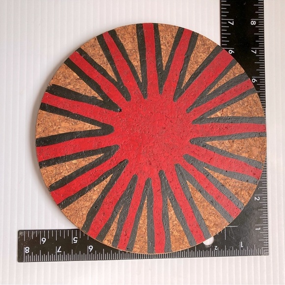 Cork Trivet Boho Bohemian Chic Hand Painted Round 7.5 inch Diameter - Picture 5 of 7